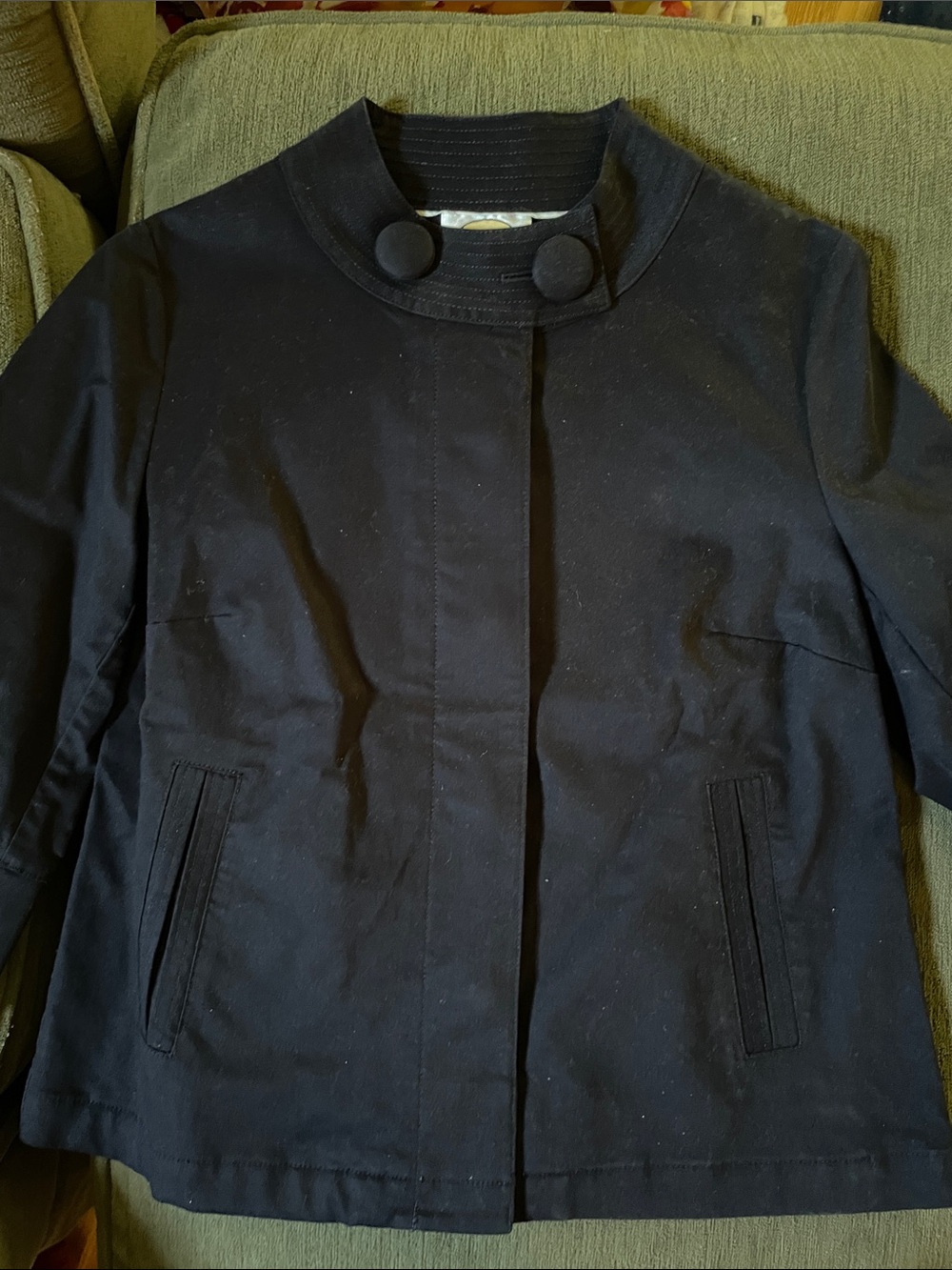 Talbots Black Cropped Button Collar Jacket